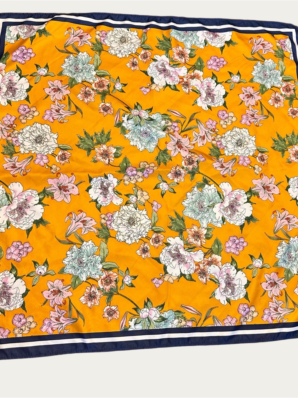 H&M Floral Golden Yellow Blue Trimmed Scarf Floral Yellow Scarf